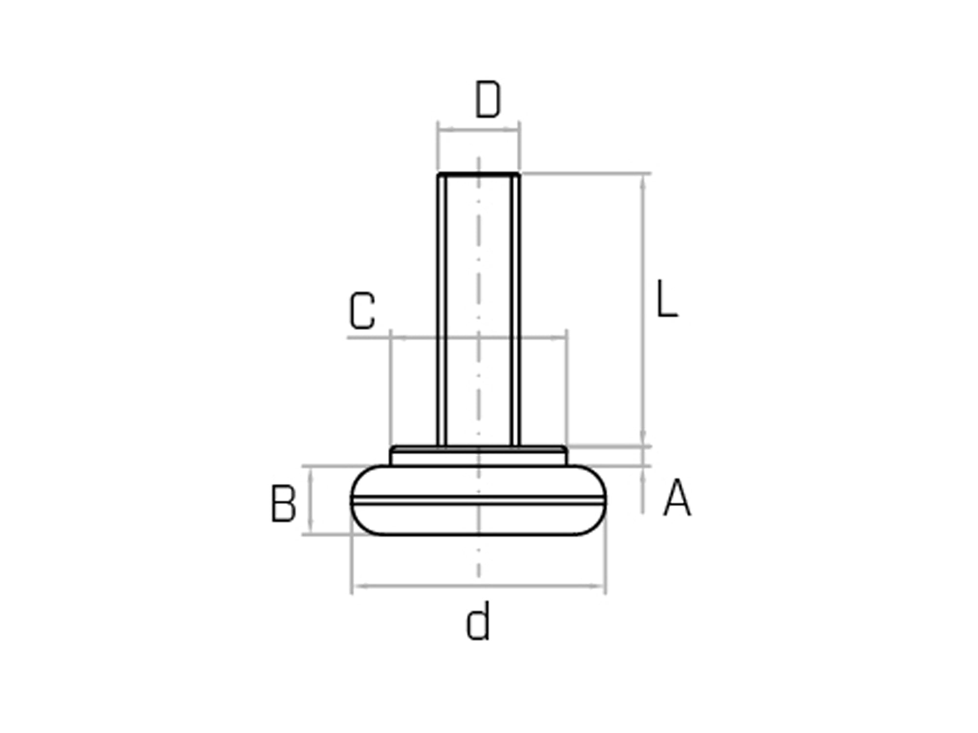 PRTB model with M8 or M10 - Base from 25mm to 80mm (Pack of 25pcs) - Adjustable foot with pin - Range  PRTB model with M8 or M10 - Base from 25mm to 80mm (Pack of 25pcs) - Adjustable foot with pin - Range